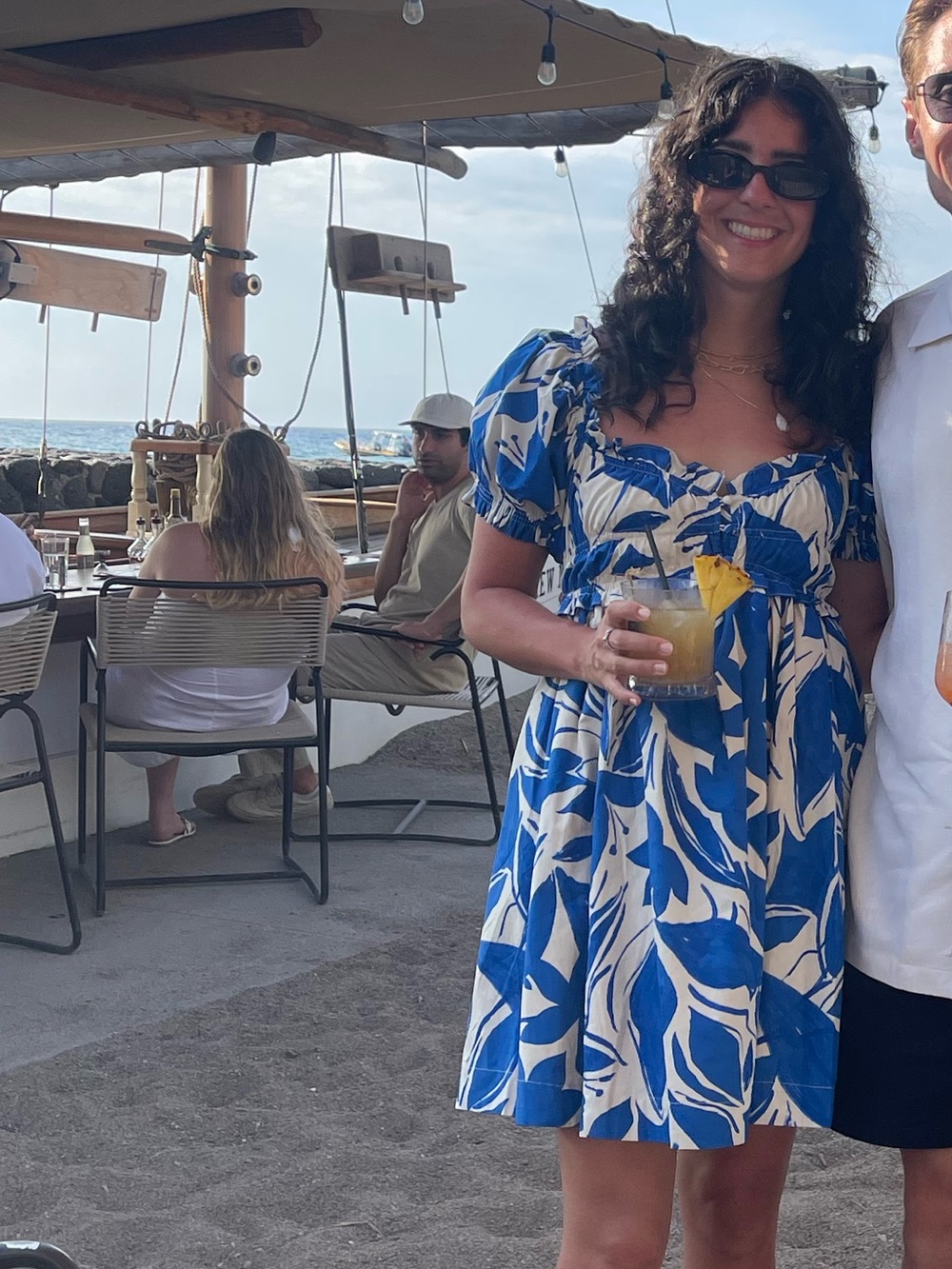 Blue Floral Puff Sleeve Hawaiian Mini Dress